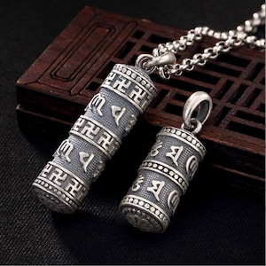 925 Sterling Silver Cylinder Prayer Pendant Silver Mantra Box Pendant Wish Locket Pendant Mala Pendant