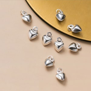 2pcs Sterling Silver Heart Charm 6mm Puffy Heart Charm Tiny Heart Pendant Jewelry Making