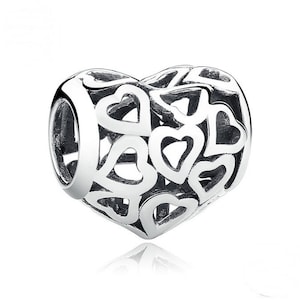 925 Sterling Silver Heart Beads Puffy Heart Beads Hollowed Heart Love Heart Charm Big Hole Beads