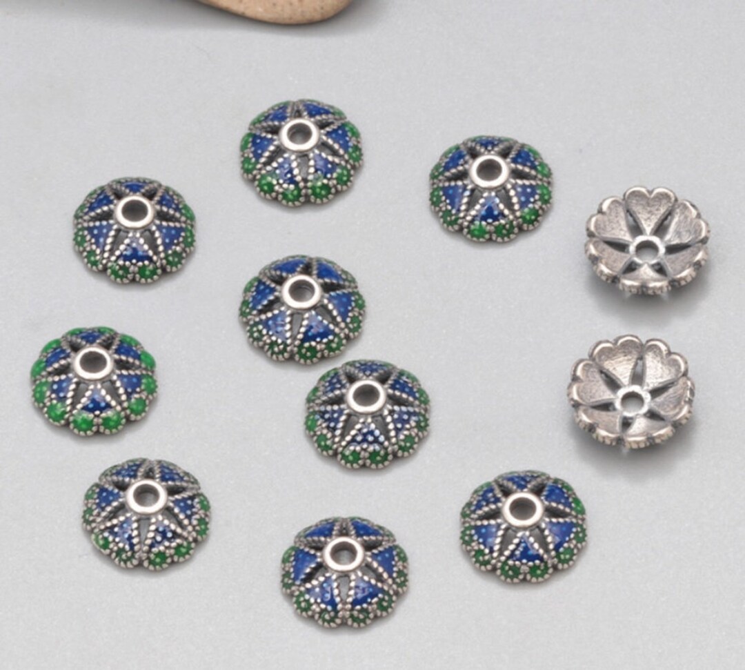 Sterling Silver Bead Cap 8mm Enamel Bead Cap 10mm Hollowed Etsy