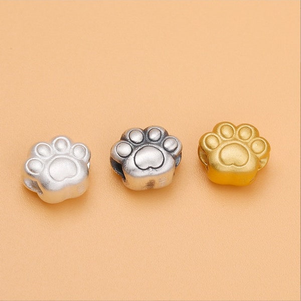 925 Sterling Silver Paw Bead 3D Nano Silver Bead 10mm Silver Cat Paw Gold Spacer Cat Claw Bead