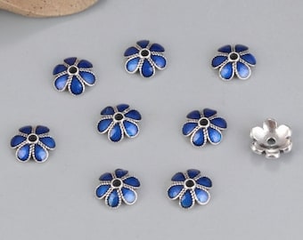 Sterling Silver Petal Bead Cap 7mm Silver Flower Cap Enamel Bead Cap