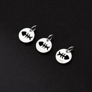 Sterling Silver Fish Charm 10mm Silver Fish Tag Charm Silver Fish Bone Charm Silver Charm