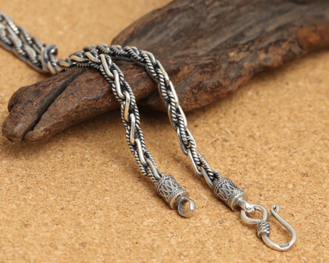 925 Sterling Silver Braided Rope Necklace Silver Statement Etsy