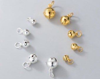Sterling Silver Bell Charm Jungle Bell 925 Silver Ball Bell Pendant Gold Bell