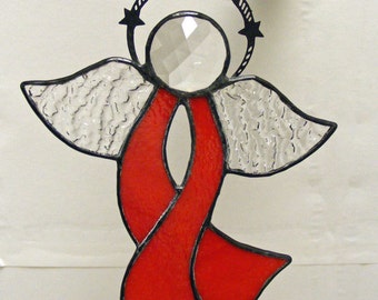 Stained Glass Ribbon Awareness Angel - Red
