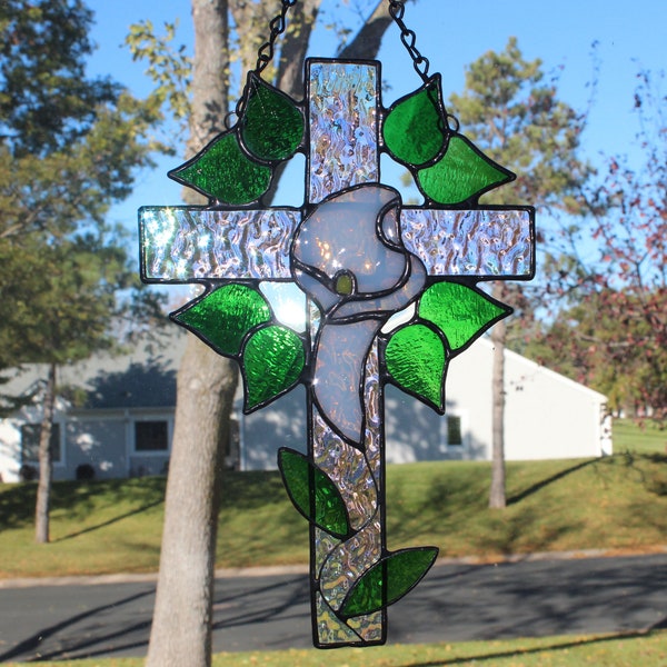 Stained Glass Cross - 10 in. tall - Calla Lily