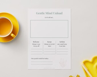 Gentle Mind Unload | Soft Brain Dump Printable | Calm Life Declutter Page | Minimal A4 Mental Load Sheet | Anxiety Relief Journal PDF
