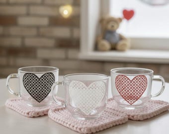 Heart Design Glass Cup | Glass Tea Coffee Mug |Valentine Special