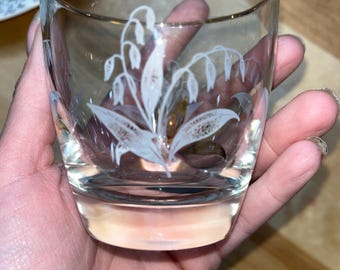 Vintage Lily of the Valley Juice Glass, White Floral Decorated Tumbler Libbey Glass
