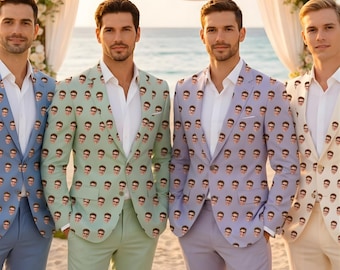 Personalized Custom Suit Photo Face Print Men Blazer Wedding Suit Groomsmen Gift Custom Logo Text Jacket Made to Order Groom Suit Gift