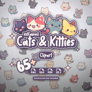 Imágenes prediseñadas de gatos kawaii / Gráficos chibi para pegatinas (png, svg, pdf, ai)