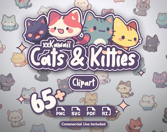 Kawaii Cat Clipart | Chibi Graphics for Stickers (png, svg, pdf, ai)