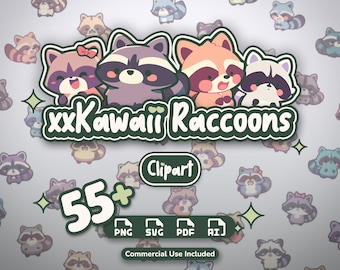 Kawaii Raccoon Clipart | Chibi Graphics (png, svg, pdf, ai)