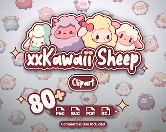 Kawaii Sheep Clipart Pack | Chibi Graphics for Stickers & Crafts (png, svg, pdf, ai)