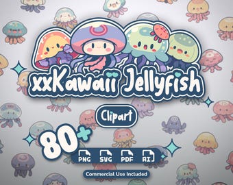 Kawaii Jellyfish Clipart | Chibi Graphics (png, svg, pdf, ai)