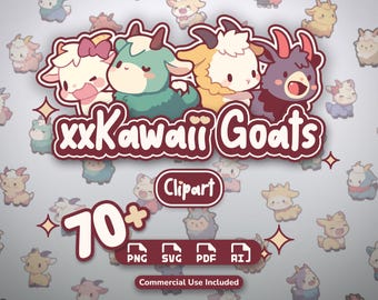 Kawaii Goat Clipart | 70+ Pastel Chibi Graphics (png, svg, pdf, ai )