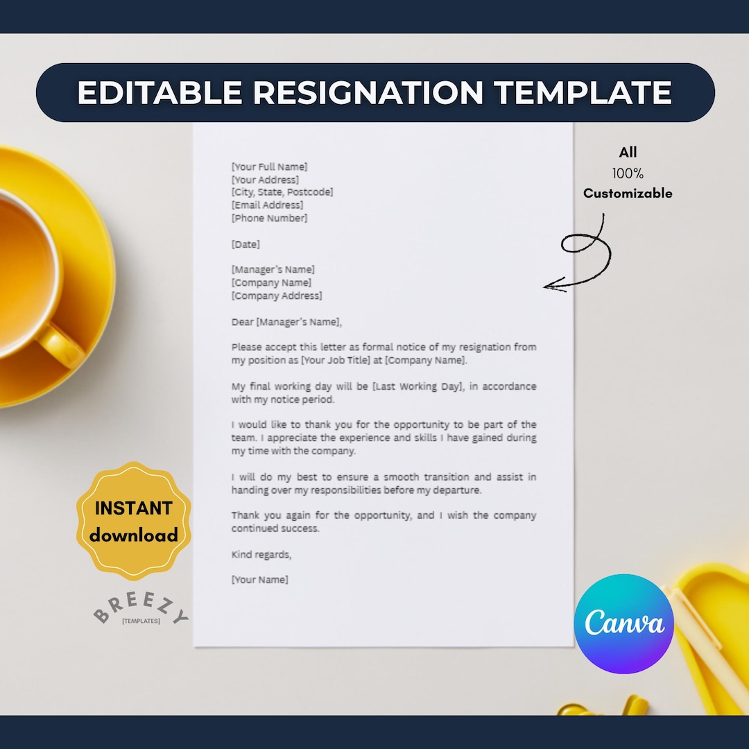 Editable Resignation Letter | Professional Job & Office Notice | Canva ...