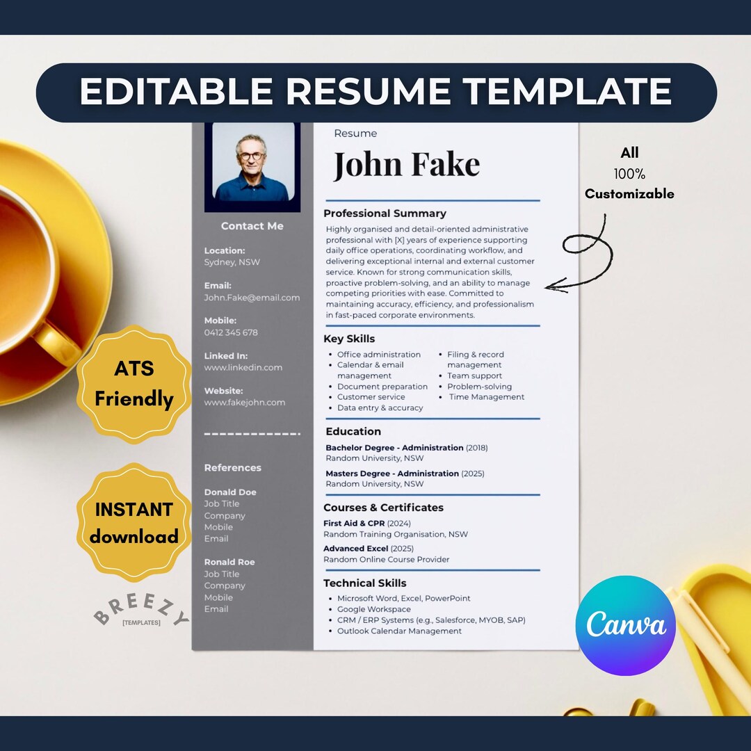 ATS Friendly Resume and Cover Letter | Navy & Silver Professional CV ...