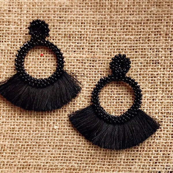 Tassel Earrings- Statement Black Earrings Statement Jewelry