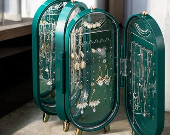 Luxury Jewelry Organizer – Foldable Earring Holder & Necklace Display Stand | Elegant Multi-Layer Jewelry Storage Case