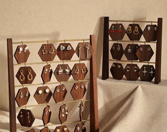 Walnut Earrings Display Stand | Jewelry Organizer for Studs & Dangle Earrings | Minimalist Jewelry Holder, Boutique Display