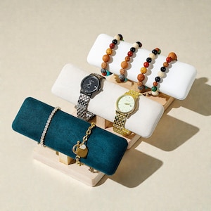 Wooden Jewelry Display Stand – Velvet Bracelet and Watch Organizer | Solid Wood Holder for Retail Display, Craft Shows and Home Décor