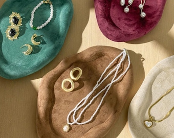 Suede Jewelry Organizer Tray – Gypsum Ring Dish, Bracelet & Necklace Holder, Earring Display Prop for Photos, Showcase Gift for Her