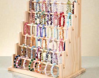 Rustic Wooden Bracelet Display Stand – Multi-Tier Jewelry Organizer, Bangle Holder, Handmade Wood Jewelry Display, Gift for Her