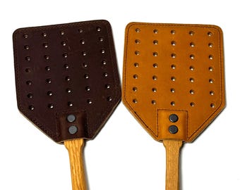Handmade Leather Fly Swatter – Rustic Wooden Handle  – Heavy Duty Bug Swatter – Gift for Dad