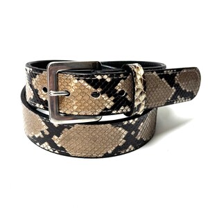Natural Python Leather Belt, Full Grain Leather, Amish Made In USA