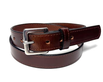 Brown Water Buffalo Leather Dress Belt with Silver Buckle, Amish Made In USA
