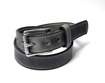 Amish Made Grey Full Grain Leather Dress Belt | Stainless Steel Buckle