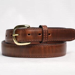 Brown 1.25-inch raised center leather belt with gold solid brass buckle