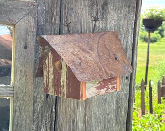 Amish Handcrafted Rustic Red Bird House – Reclaimed Barn Wood & Vintage Metal Roof