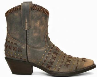 Ladies Distressed Cowhide Boots - HICKORY (#5074)