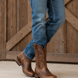 Coleman Brown Leather Stockman | Men's Square Toe Ranch Footwear | Everyday Western Style