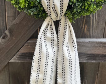 Neutral Wreath Sash | Farmhouse Fabric Door Sash | Interchangeable Wreath Ribbon | Everyday Neutral Decor | Wreath Accent