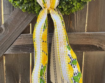 Lemon Wreath Sash Bundle for Front Door | Lemon Ribbon Bow | Summer Wreath Sash | Yellow Gingham Lace Ribbon | Lemon Decor