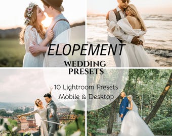 Presets de Lightroom para bodas íntimas, edición de bodas luminosa y etérea, presets boho cremosos, para móviles y ordenadores.
