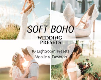 SOFT BOHO WEDDING Presets - Muted Warm Lightroom Presets for Beige & Cream Weddings, 10 Preset Bundle, Mobile and Desktop