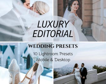 Preajustes para bodas editoriales de lujo, paquete de Lightroom para fotógrafos, edición limpia, brillante y estilo revista