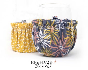 Reversible Drink Sleeve Cover Cozy | Daisies/Mustard