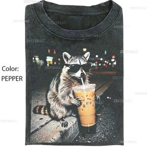 Funny Raccoon Drinking Iced Coffee Shirt, Animal Meme Tee, Trash Panda Coffee Shirt, Funny Raccoon Gift, Unisex Graphic T Shirt
