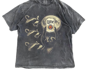 Funny Raccoon Beer Shirt, Raccoon Moon Ritual Animal Graphic Tee, Vintage Retro Style, Night Drinking Vibe, Unisex Shirt