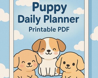 Planejador diário para filhotes, cronograma imprimível para novos filhotes, registro de treinamento canino, rastreador de alimentação e necessidades fisiológicas para download digital.