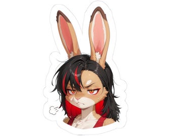 Sticker tête d'Anthro de lapin grincheux | Sticker découpé