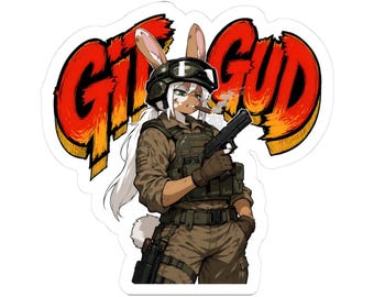 Sticker lapin soldat GIT GUD | Sticker pour ordinateur portable en vinyle découpé