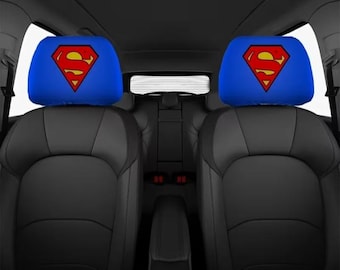 2pc Car Headrest Cover Set - DC Superman Logo Themed Universal Vehicle Accessories