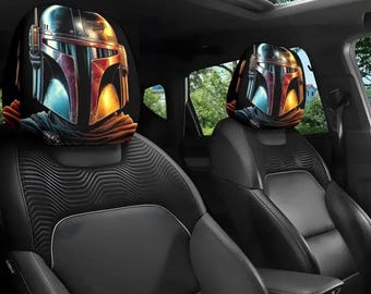 2pc Car Headrest Cover Set - Star Wars Themed - Boba Fett - 2x Universal Vehicle head Rest Covers TV Movie